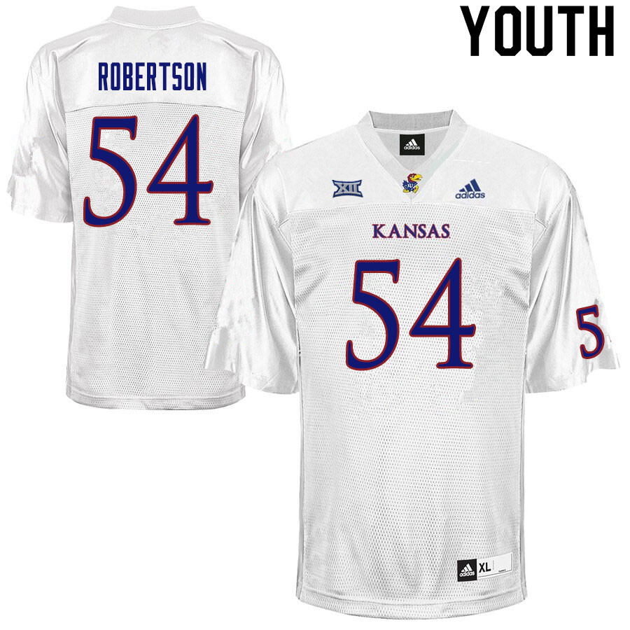 Youth #54 Darin Robertson Kansas Jayhawks College Football Jerseys Sale-White